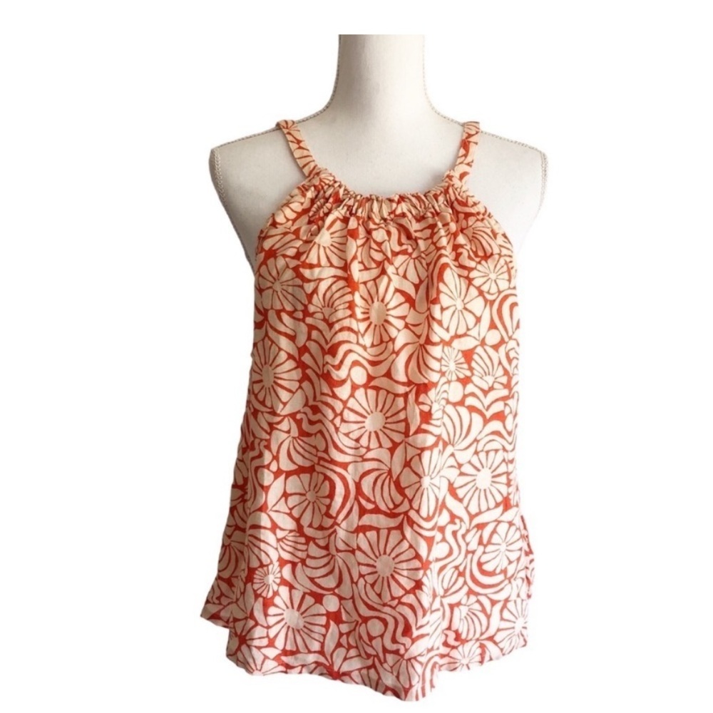 ✨FLASH SALE✨ Rachel Zoe 100% Linen Orange and cream floral print Tank Top sz M